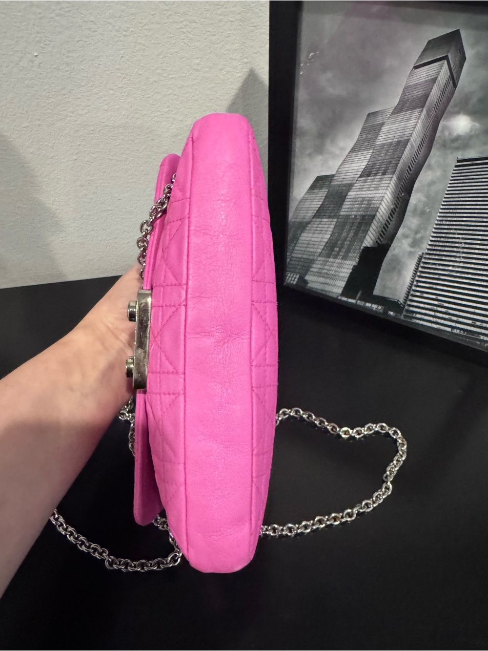Dior Quilted Leather Chain Crossbody Pouch in Pink - Picture 12 of 12